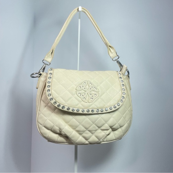 Silverake Cream Leather Quilted & Rhinestone Embossed Purse - Picture 4 of 16
